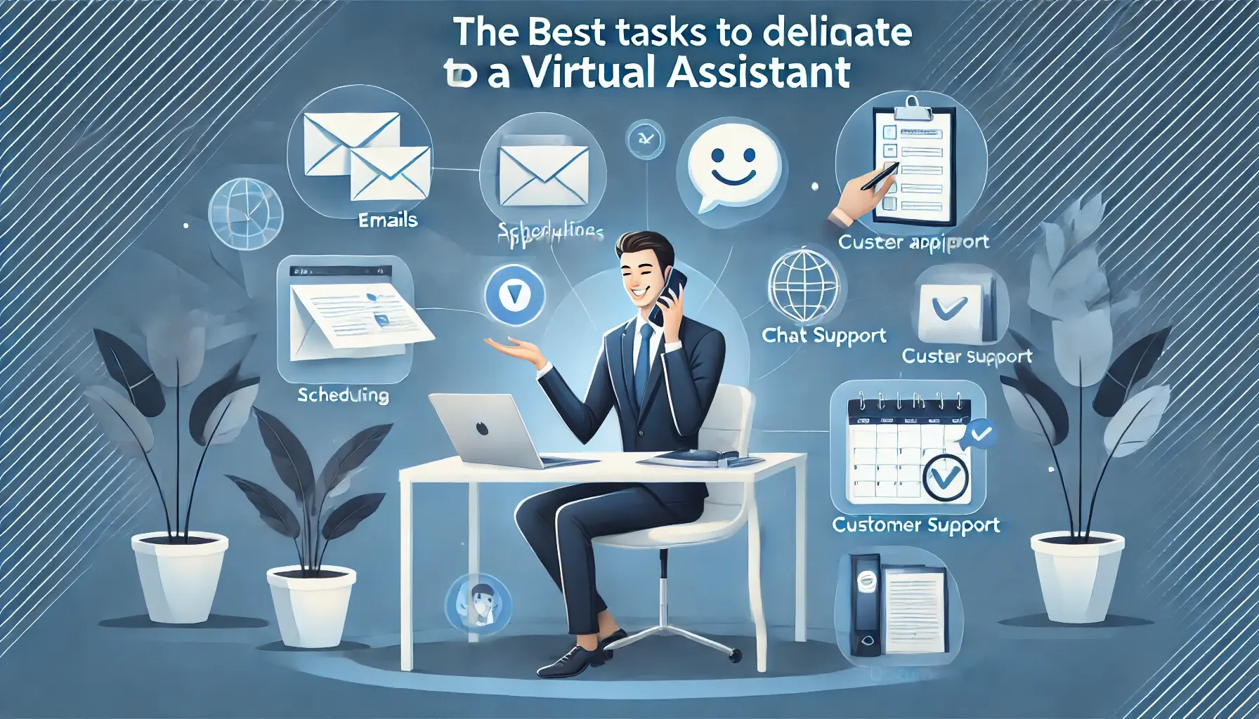 Task delegation and virtual assistant workflow illustration